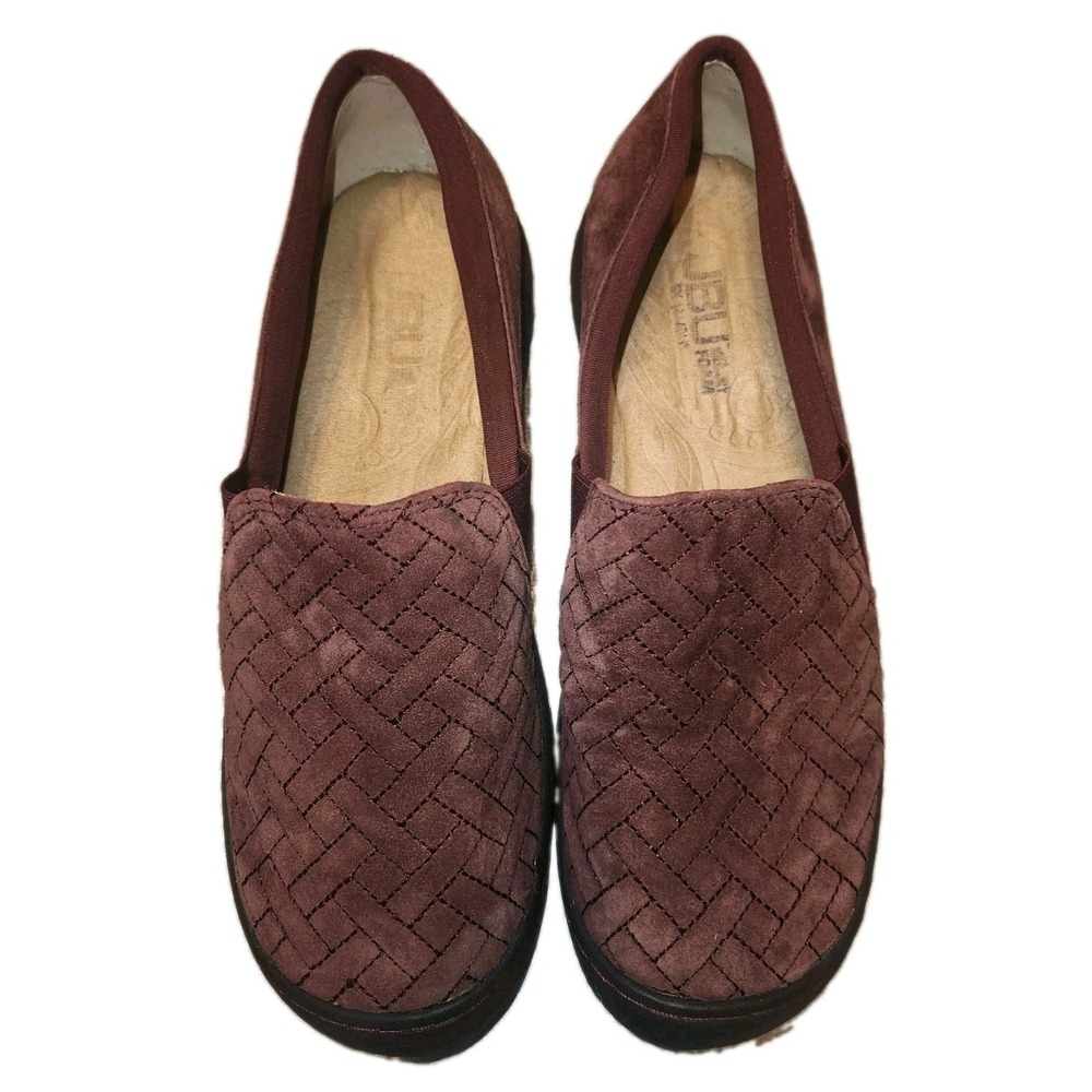 JBU by Jambu Women's Memory Foam Woven Suede Slip On Loafers Burgundy Wine